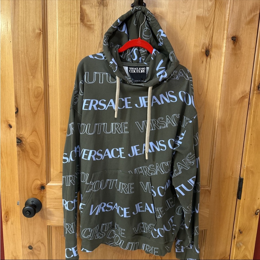Versace Jeans Collection Olive Hoodie with Blue Accents